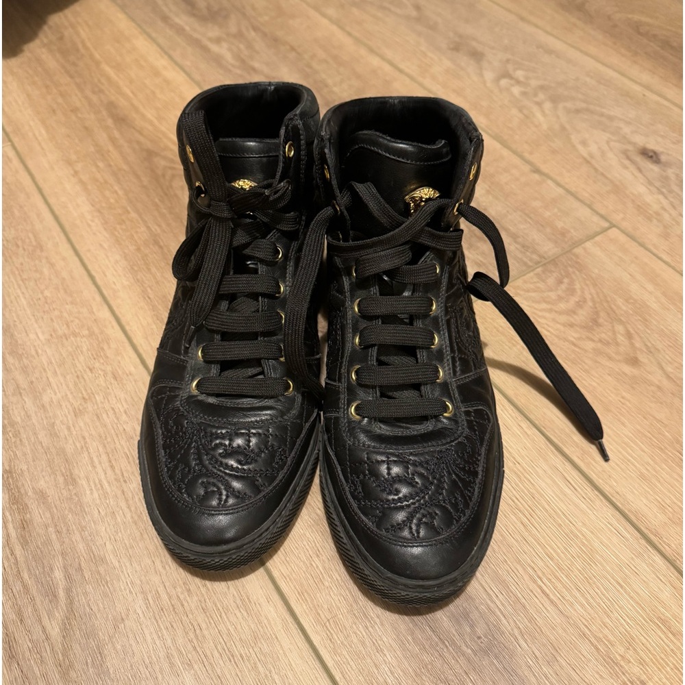 Versace Black Medusa Head High Top Hand Stitched Sneakers